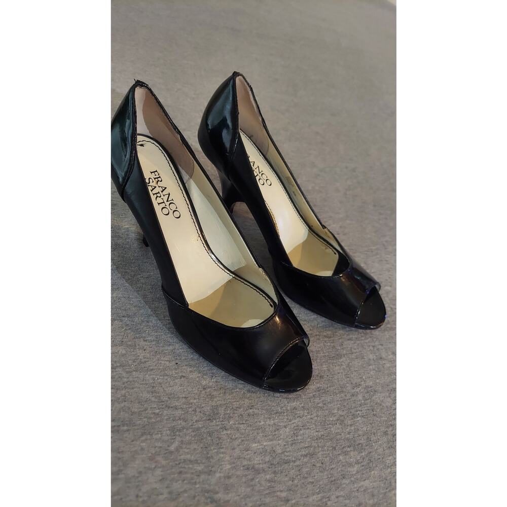 Franco Sarto Women Patent Leather Heel Black Shoes Sz 6 1/2M